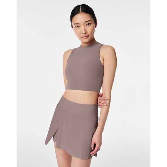 Spanx Contour Rib Mock Neck Crop Top Smoke Size L NWT - Picture 1 of 9